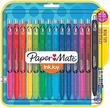 Paper Mate进口代理批发 Paper Mate InkJoy 凝胶可伸缩笔 - 中号笔尖 - 可伸缩 - 什锦凝胶墨水 - 什锦笔筒 - 14 支/包