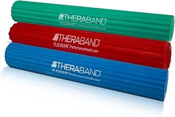 酷牌库|商品详情-Theraband进口代理批发 THERABAND FlexBar，网球肘治疗杆，缓解肌腱炎疼痛并提高握力，适用于高尔夫球手肘部和肌腱炎的阻力杆，3 件装，轻-中-重，红/绿/蓝