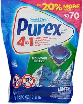 酷牌库|商品详情-Purex进口代理批发 Purex 4 合 1 洗衣粉包，Mountain Breeze，70 片（2 件装）