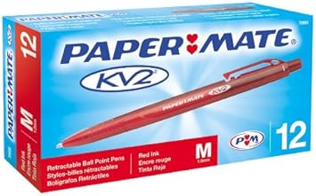 Paper Mate进口代理批发 Paper Mate KV2 可伸缩圆珠笔，12 支红色墨水笔（70686IN）