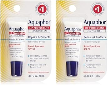 Aquaphor进口代理批发 Aquaphor 唇部修复润唇膏，含防晒霜、护唇膏、润唇膏 SPF 30，0.35 盎司管（2 件装）