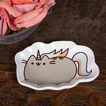 酷牌库|商品详情-Enesco进口代理批发 Enesco Pusheen，我们的名字是泥 Pusheenicorn 石器皿，多色，4.5 英寸饰品托盘