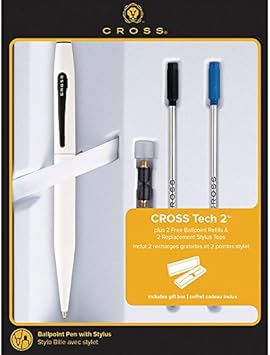 Cross进口代理批发 Cross Tech 2 珍珠白圆珠笔和手写笔 + 2 个圆珠笔笔芯和 2 个手写笔替换件