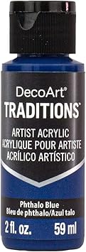 DecoArt进口代理批发 DecoArt Traditions 帆布艺术涂料，酞菁蓝，2 液量盎司，1 瓶