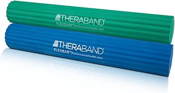 Theraband进口代理批发 THERABAND FlexBar，网球肘治疗杆，缓解肌腱炎疼痛并提高握力，阻力杆适用于高尔夫球手肘部和肌腱炎，中等重量，2 件装，绿色/蓝色