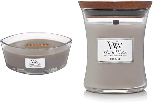 WoodWick进口代理批发 WoodWick 椭圆香薰蜡烛，沙子和浮木，16 盎司 |燃烧时间长达 50 小时，中等沙漏蜡烛，炉边 - 优质大豆混合蜡，Pluswick 创新木芯，美国制造