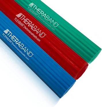 酷牌库|商品详情-Theraband进口代理批发 THERABAND FlexBar，网球肘治疗杆，缓解肌腱炎疼痛并提高握力，适用于高尔夫球手肘部和肌腱炎的阻力杆，3 件装，轻-中-重，红/绿/蓝