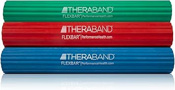 酷牌库|商品详情-Theraband进口代理批发 THERABAND FlexBar，网球肘治疗杆，缓解肌腱炎疼痛并提高握力，适用于高尔夫球手肘部和肌腱炎的阻力杆，3 件装，轻-中-重，红/绿/蓝