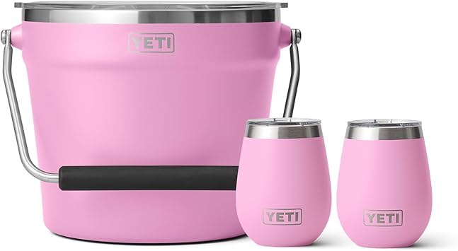 YETI进口代理批发 YETI Power Pink Rambler 饮料套装，(2) 个 10 盎司酒杯和 (1) 个饮料桶