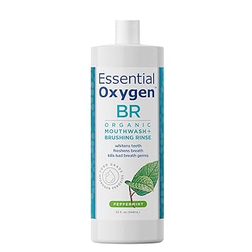 Essential Oxygen进口代理批发 Essential Oxygen 认证 BR 有机刷牙漱口水，全天然漱口水，可让牙齿更白、口气更清新、牙龈更健康，不含酒精口腔护理，薄荷味，32 盎司