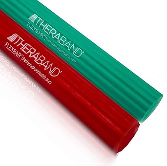 酷牌库|商品详情-Theraband进口代理批发 THERABAND FlexBar，网球肘治疗杆，缓解肌腱炎疼痛并提高握力，适用于高尔夫球手肘部和肌腱炎的阻力杆，轻中型，2 件装，红色/绿色