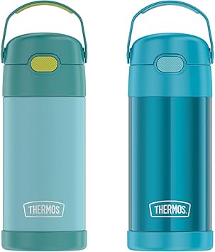 THERMOS进口代理批发 THERMOS FUNTAINER 12 盎司儿童不锈钢水瓶带吸管、蓝色/绿色和青色