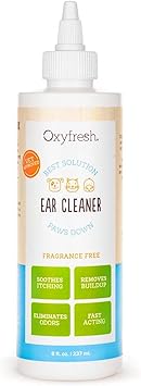 Oxyfresh进口代理批发 Oxyfresh 高级宠物耳朵清洁剂 - 最佳狗耳朵清洁剂解决方案 - 有助于清除酵母、蜡、污垢和发痒的耳道 - 清洁、舒缓、无刺痛狗耳朵清洁剂和猫耳朵清洁剂 8 盎司