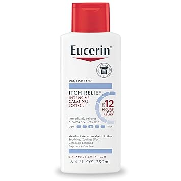 Eucerin进口代理批发 Eucerin 止痒强效镇静身体乳液，适合干痒皮肤，无味乳液，含有清凉薄荷醇和神经酰胺，8.4 液体盎司瓶装