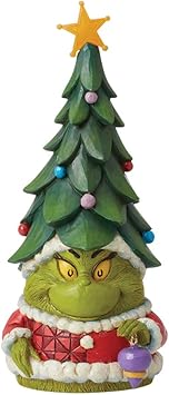 Enesco进口代理批发 Enesco Dr. Seuss Grinch by Jim Shore Gnome Santa Grinch 带树帽点亮雕像和 LED 灯，可收藏的圣诞雕像，手工制作树脂石雕像装饰，9.84 英寸，多色