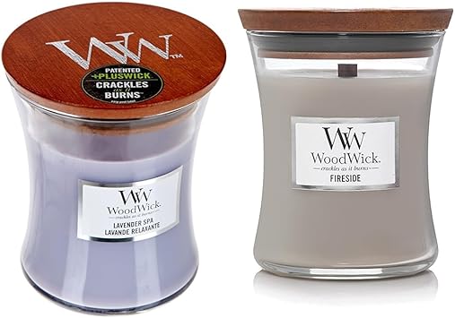 WoodWick进口代理批发 WoodWick 中号沙漏蜡烛 - 薰衣草水疗和炉边香味 - 大豆蜡，燃烧 60 和 100 小时