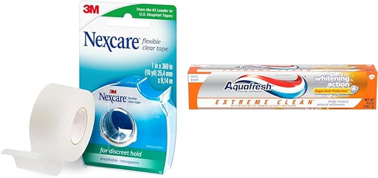 Nexcare进口代理批发 Nexcare 胶带和 Aquafresh 牙膏套装 - 1 卷 10 码透明胶带和 5.6 盎司极致清洁美白牙膏