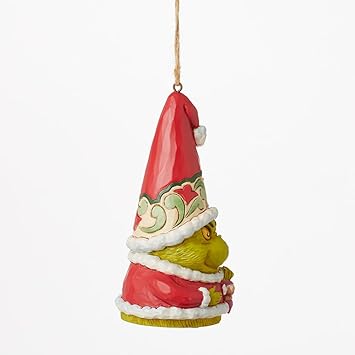 酷牌库|商品详情-Enesco进口代理批发 Enesco Dr. Seuss Grinch by Jim Shore Gnome Santa Grinch 咧着嘴笑的悬挂装饰品，树脂手工制作的收藏品圣诞雕像家居装饰雕塑架雕像礼物，4.75 英寸，多色