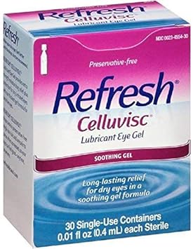 Refresh进口代理批发 Refresh Celluvisc 润滑剂舒缓眼部凝胶，0.01 盎司一次性小瓶，每盒 30 片（6 盒）