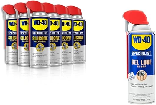 WD-40进口代理批发 WD-40 专业硅胶润滑剂，带智能吸管喷雾 2 种 11 盎司 [6 件装] 和专业凝胶润滑剂，带智能吸管喷雾 2 种，10 盎司