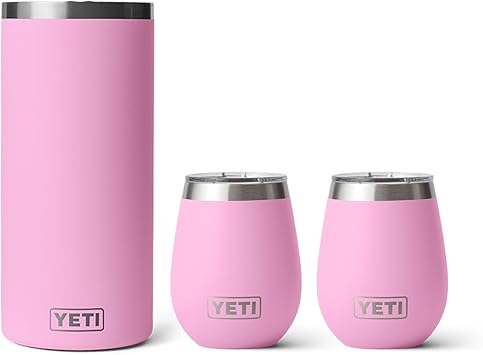 YETI进口代理批发 YETI Rambler 葡萄酒套装，(1) 个葡萄酒冷却器和 (2) 个 10 盎司葡萄酒杯，粉红色