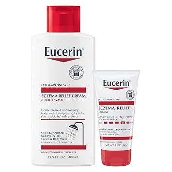 Eucerin进口代理批发 Eucerin 湿疹缓解护肤套装，含胶体燕麦片（皮肤保护剂）、湿疹缓解霜和沐浴露、湿疹沐浴露，13.5 液体盎司瓶装 + 湿疹缓解霜、湿疹霜，5 盎司管