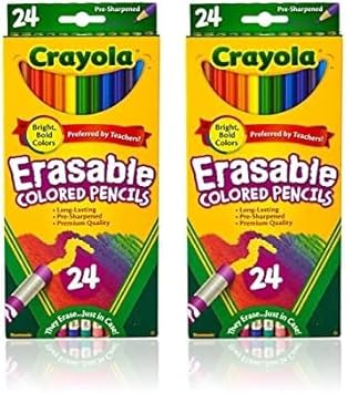 Crayola进口代理批发 Crayola 可擦彩色铅笔，儿童家庭活动，24 支，什锦，长（2 支装）