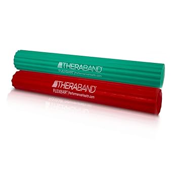 Theraband进口代理批发 THERABAND FlexBar，网球肘治疗杆，缓解肌腱炎疼痛并提高握力，适用于高尔夫球手肘部和肌腱炎的阻力杆，轻中型，2 件装，红色/绿色