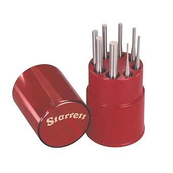 Starrett进口代理批发 Starrett 传动销冲头套件，带滚花手柄，装在圆形红色塑料盒中 - 4 英寸长、1/16 英寸、3/32 英寸、1/8 英寸、5/32 英寸、3/16 英寸、7/32 英寸、1/ 4"、5/16" 冲孔直径，8 件套 - S565WB