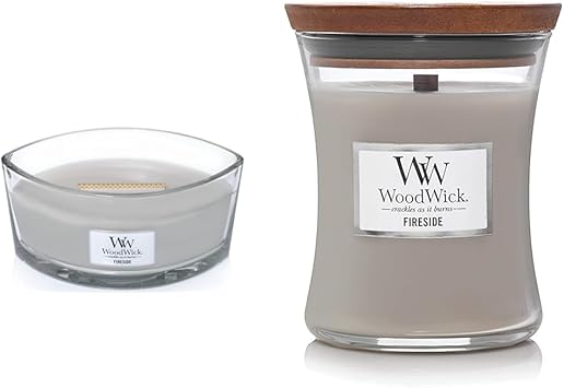 WoodWick进口代理批发 Woodwick 椭圆形香薰蜡烛，炉边，16 盎司 |燃烧时间长达 50 小时，中等沙漏蜡烛，炉边 - 优质大豆混合蜡，Pluswick 创新木芯，美国制造