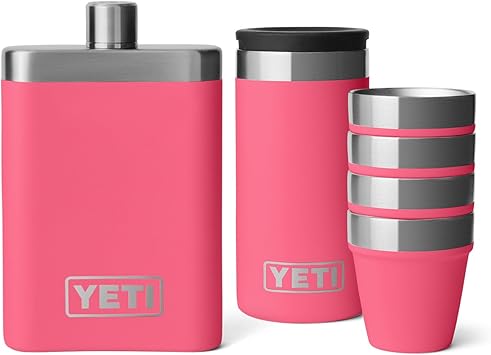 YETI进口代理批发 YETI 7 盎司烧瓶，带配色小酒杯套装，热带粉色