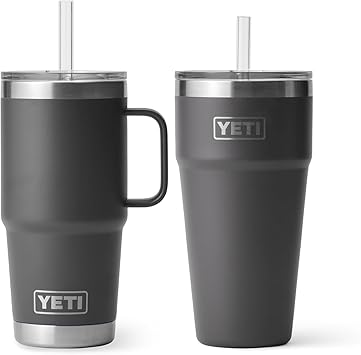 YETI进口代理批发 YETI 木炭 Rambler 饮料套装，(1) 个 25 盎司吸管杯和 (1) 个 26 盎司吸管杯