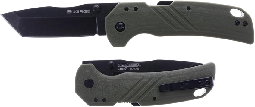 酷牌库|商品详情-Cold Steel进口代理批发 COLD STEEL Engage 3 英寸 4116SS 锋利 Tanto 尖刀片 4.25 英寸 GFN 手柄日常携带战术折叠刀带 Atlas Lock