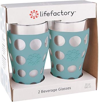 酷牌库|商品详情-Lifefactory进口代理批发 Lifefactory 20 盎司不含 BPA 室内/室外保护性硅胶套饮料杯，2 件（1 件装），水绿色