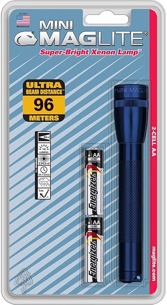 MagLite进口代理批发 MagLite 迷你 Maglite 2 芯 AA 白炽手电筒，14 流明，午夜蓝