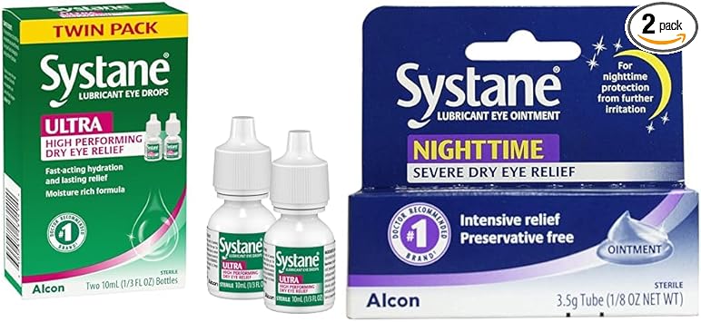 Systane进口代理批发 Systane 超级润滑滴眼液，治疗干眼症的人工泪液，双装，每支 10 毫升，夜间润滑眼膏 3.5 克管