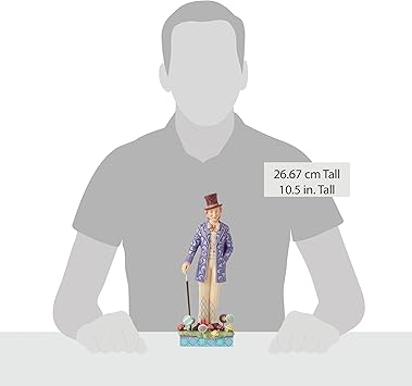 酷牌库|商品详情-Enesco进口代理批发 Enesco Willy Wonka 和吉姆・肖尔 (Jim Shore) 的《巧克力工厂》糖果人站在手杖雕像上，10.75 英寸，多色