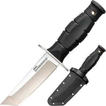 Cold Steel进口代理批发 Cold Steel 迷你皮颈 Tanto 尖紧凑轻质 3.5 英寸 8CR13MOV 钢制固定刀片户外狩猎实用刀，3.25 英寸纹理人体工学 Kray-EX 手柄，Secure-EX 护套