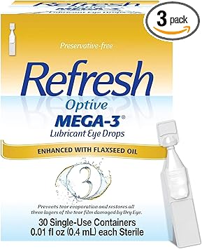 Refresh进口代理批发 Refresh Optive Mega-3 润滑剂滴眼液（含亚麻籽油） - 30 克拉，5 件装