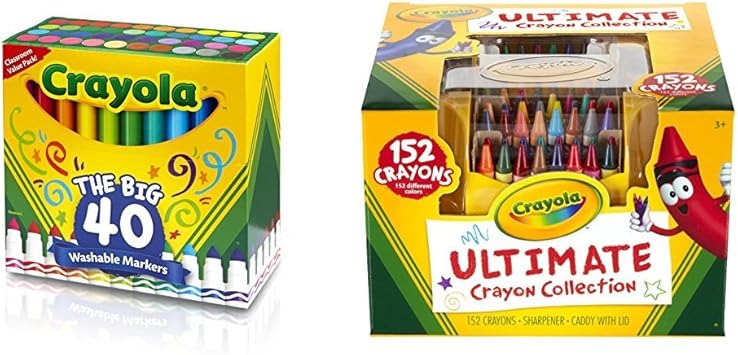 Crayola进口代理批发 Crayola 58-7858 超洁净可水洗粗线记号笔，40 支装，含 Crayola Ultimate 蜡笔系列； 152 种颜色、耐用球童盒、卷笔刀、成人和儿童着色礼物套装