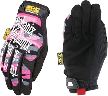 Mechanix Wear进口代理批发 Mechanix Wear：原创女式粉色工作手套，安全贴合，灵活握持，适合多用途，耐用的女式触摸屏战术手套（粉色迷彩，女式大号）