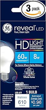 GE进口代理批发 GE Reveal HD+ LED 灯泡，60 瓦，A19（1 件装）