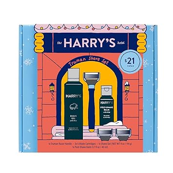 Harry's进口代理批发 Harry's 男士剃须礼品套装，包括 1 个手柄、3 个剃须刀片、4 盎司剃须凝胶、1.7 液量盎司须后膏