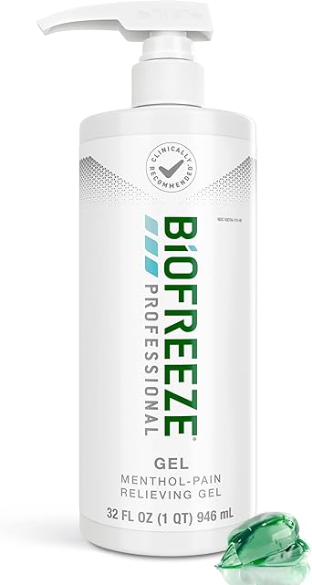 Biofreeze进口代理批发 Biofreeze 专业薄荷醇止痛凝胶 32 盎司瓶装，带泵，用于缓解肌肉酸痛、关节炎、背痛和关节痛，原装绿色配方（包装可能有所不同）