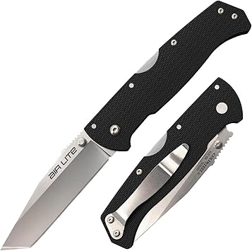 Cold Steel进口代理批发 COLD STEEL Air Lite 3.5 英寸 AUS10A Tanto 尖刀片 4.5 英寸 G-10 手柄日常携带紧凑型口袋折叠刀带 Tri-Ad 锁