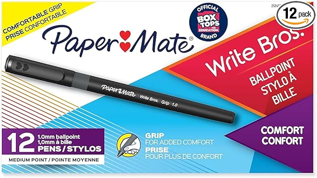 Paper Mate进口代理批发 Paper Mate 8807987 Write Bros Grip 圆珠笔，黑色墨水，中号，多支