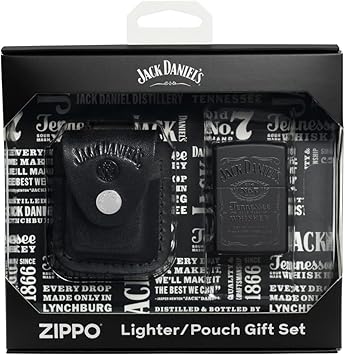 酷牌库|商品详情-Zippo进口代理批发 Zippo Jack Daniel's 黑色哑光袖珍打火机和小袋礼品套装