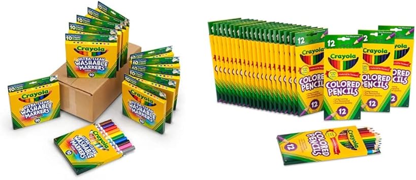 Crayola进口代理批发 Crayola 超干净可水洗记号笔，儿童散装记号笔，10 支粗线记号笔，课堂用品，适合 4 岁以上儿童和散装彩色铅笔，预削尖，教师散装学习用品，24 件装