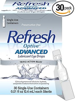 Refresh进口代理批发 Refresh Optive 高级润滑剂滴眼液，30 支一次性容器，每支 0.01 液量盎司（0.4 毫升），无菌 - 2 包