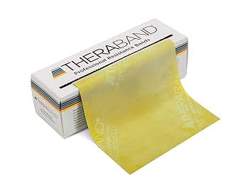 Theraband进口代理批发 THERABAND 阻力带，6 码卷专业乳胶弹力带，适用于上半身、下半身和核心锻炼、物理治疗、普拉提、家庭锻炼和康复，黄色，薄型，初学者 2 级